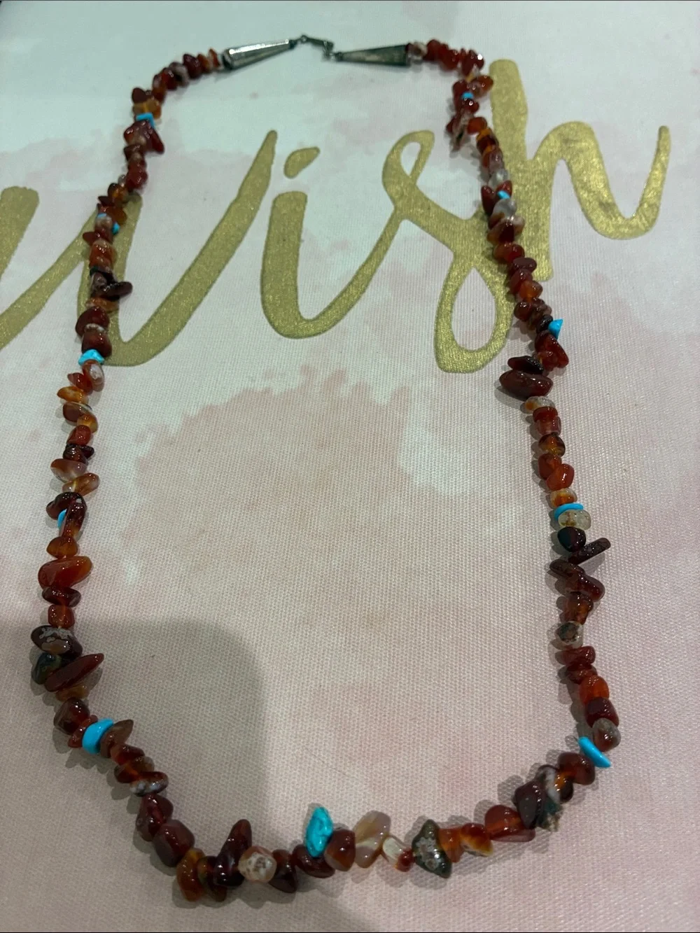 Carnelian Chip Necklace with Turquoise Accents - Red Brown